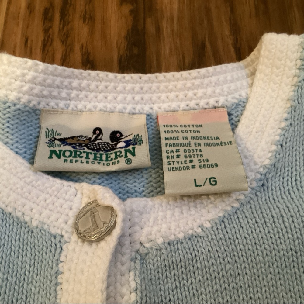Vintage Northern Reflections Sweater Cardigan Womens L Cottage Lighthouse Sail - Picture 4 of 7